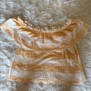 American Eagle Outfitters Orange Ruffled Off-the-Shoulder Sleeveless Blouse